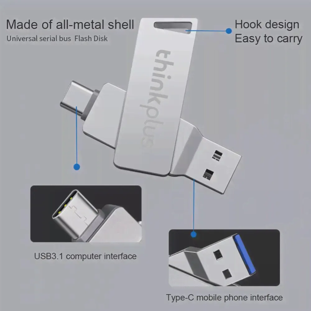 Lenovo thinkplus USB 3.0 Type-c флэш-накопитель 128 ГБ 64 ГБ 32 ГБ USB-накопитель 2 в 1 высокоскоростной флешка для Android MicroПК (art.: 3920c14412fc8)-2
