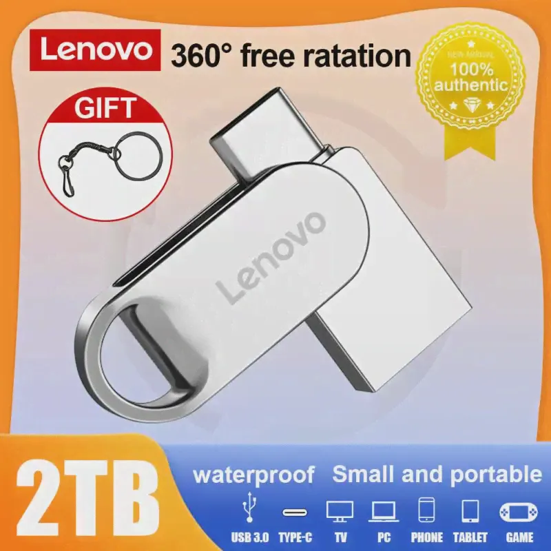 Lenovo 2 ТБ USB 3.0 Флэш-накопитель 2 В 1 Type-c USB Memory 1 ТБ 512 ГБ 256 ГБ 128 ГБ Водонепроницаемый Высокоскоростной OTG Флешка Идеи Подарка-0