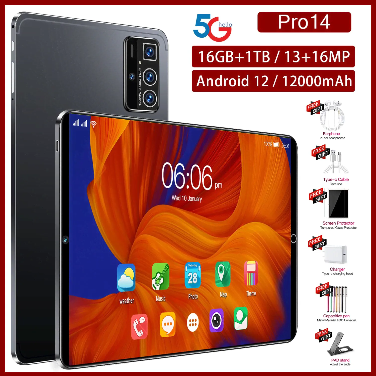 Lenovo Планшет 14 PRO с металлической текстурой Android 12, 16+1024 ГБ 12000 мАч поддержка Wi-Fi + SIM-карта + SD-карта + мобильная точка доступа, 10.1" 16 ГБ/1024 ГБ, шоколадный, черно-серый