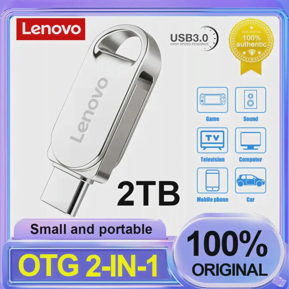 Lenovo USB 3.0 USB Флэш-накопители 2-В-1 OTG 2 ТБ 1 ТБ Металлический U-диск 512 ГБ Флеш-накопитель USB Memory 256 ГБ 128 ГБ U-Флешка Для Телефонов Ноутбуков